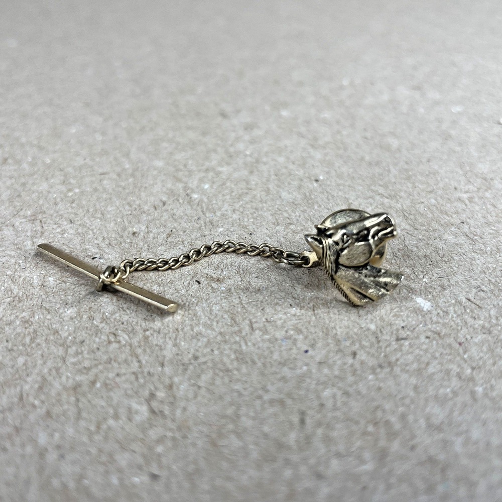 Vtg Horse Head Gold Tone Lapel Pin Tie Tack Clip Bar